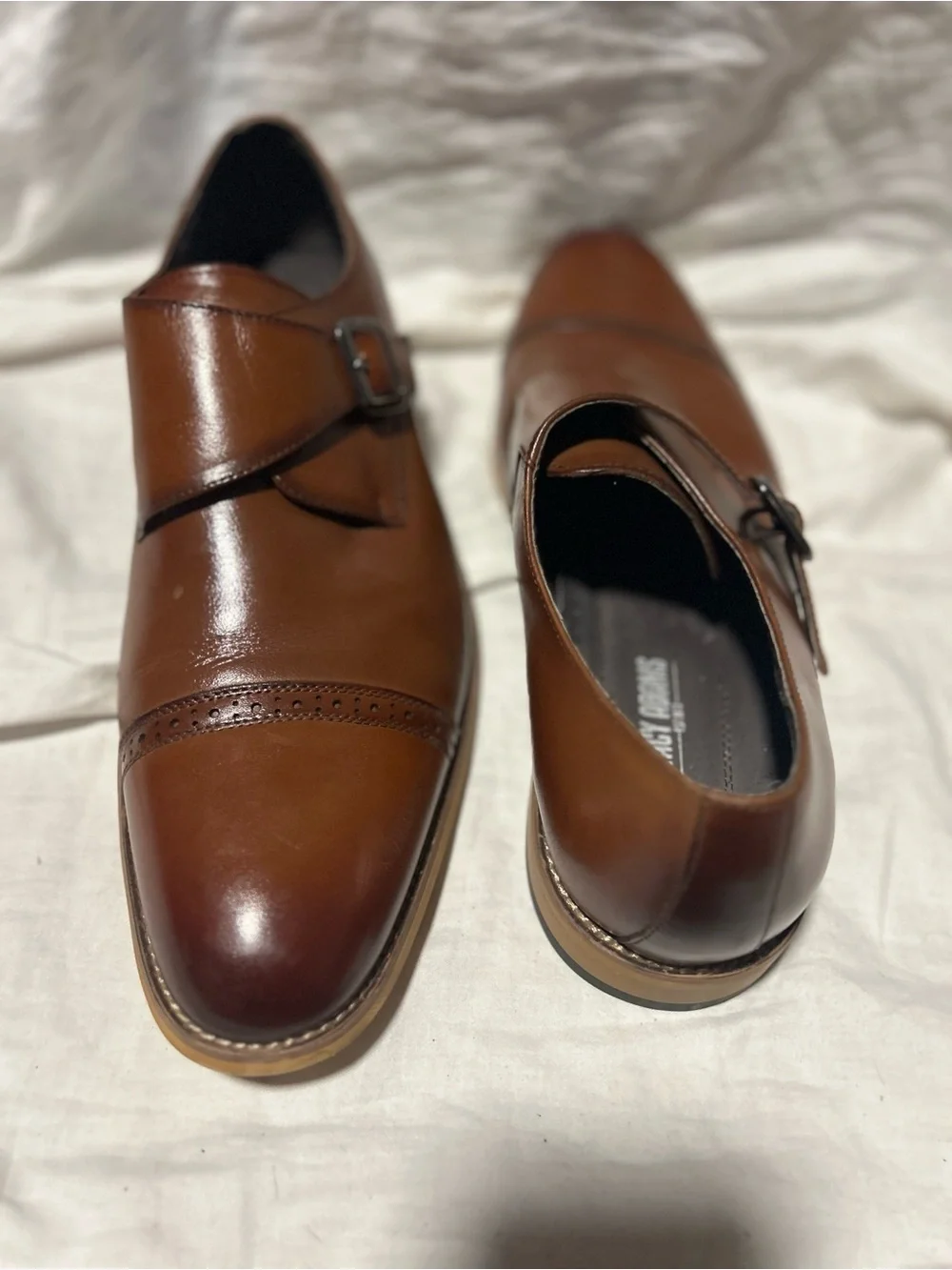 Stacey Adams Men's Cognac Leather Single Monk Strap Dress Shoes